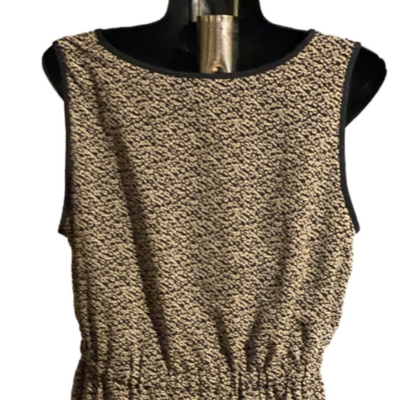 Size 12 A.N.A. black & tan graphic print sleeveless lined Bohemian dress - Picture 11 of 14